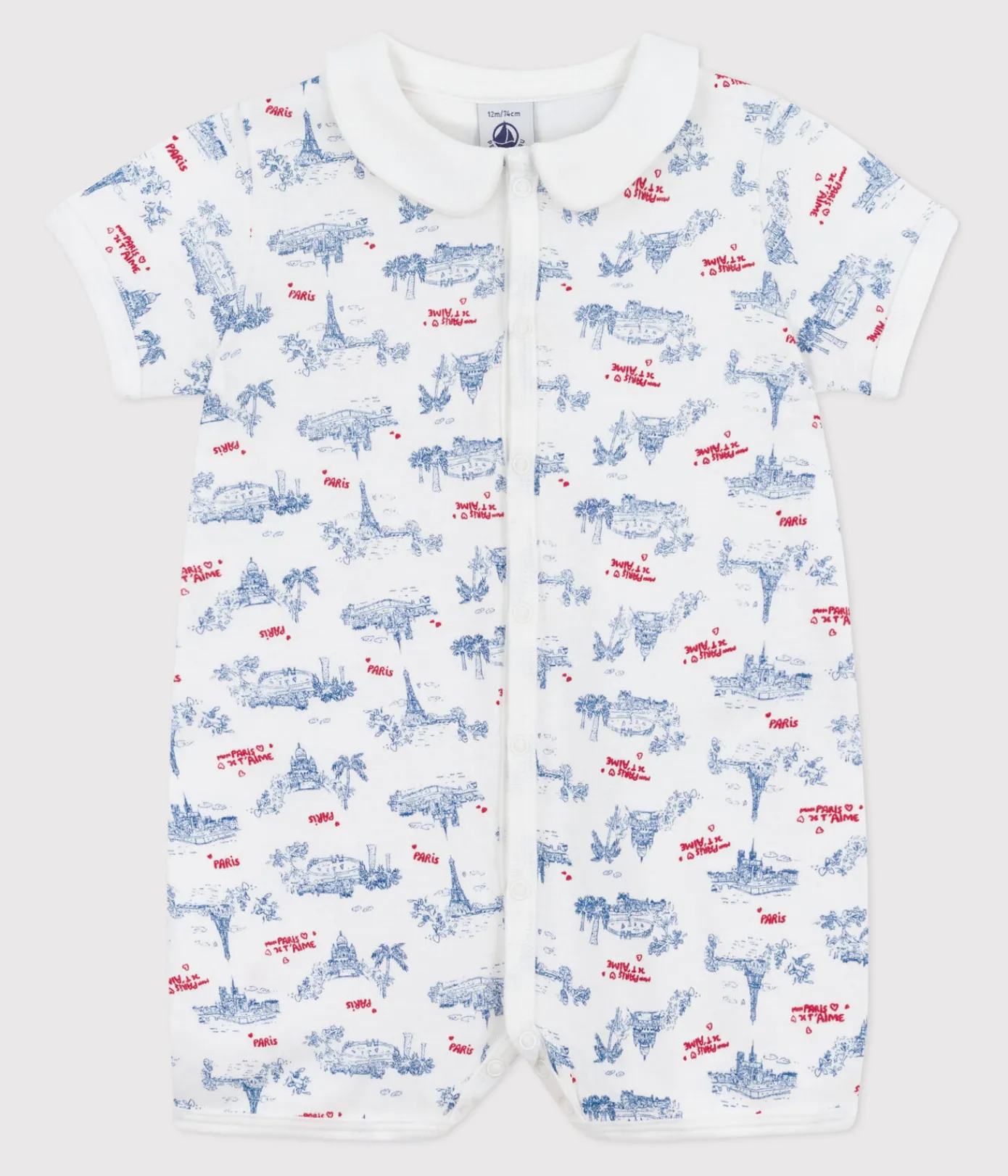 Petit Bateau Schlafanzüge, Strampler|Sets, Overalls & Latzhosen*Baby-Kurzoverall mit Paris-Motiv am Kragen weiss MARSHMALLOW/weiss MULTICO