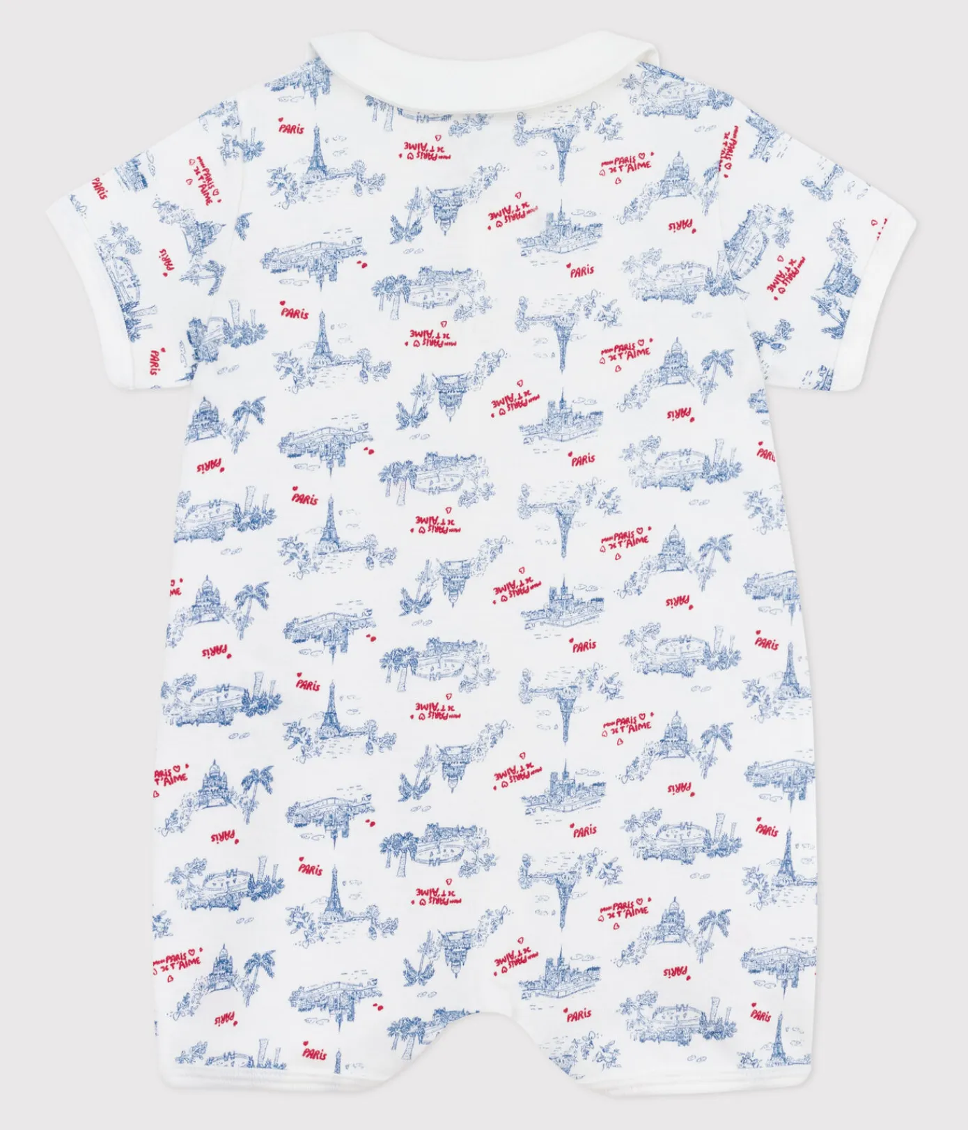 Petit Bateau Schlafanzüge, Strampler|Sets, Overalls & Latzhosen*Baby-Kurzoverall mit Paris-Motiv am Kragen weiss MARSHMALLOW/weiss MULTICO