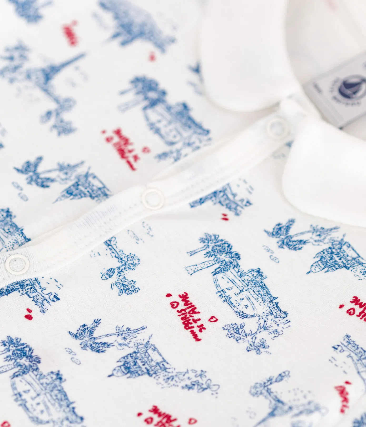 Petit Bateau Schlafanzüge, Strampler|Sets, Overalls & Latzhosen*Baby-Kurzoverall mit Paris-Motiv am Kragen weiss MARSHMALLOW/weiss MULTICO