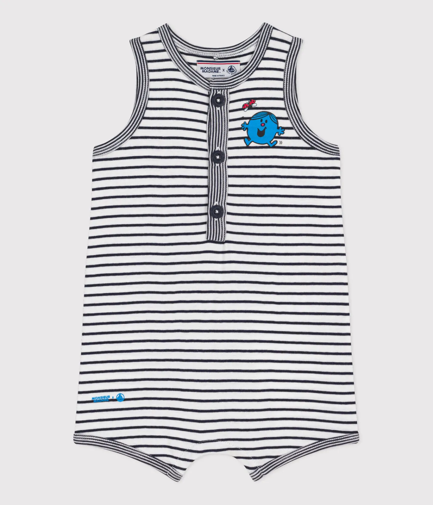 Petit Bateau Sets, Overalls & Latzhosen*Baby-Kurzoverall Monsieur Madame aus Baumwolle weiss MARSHMALLOW/blau SMOKING