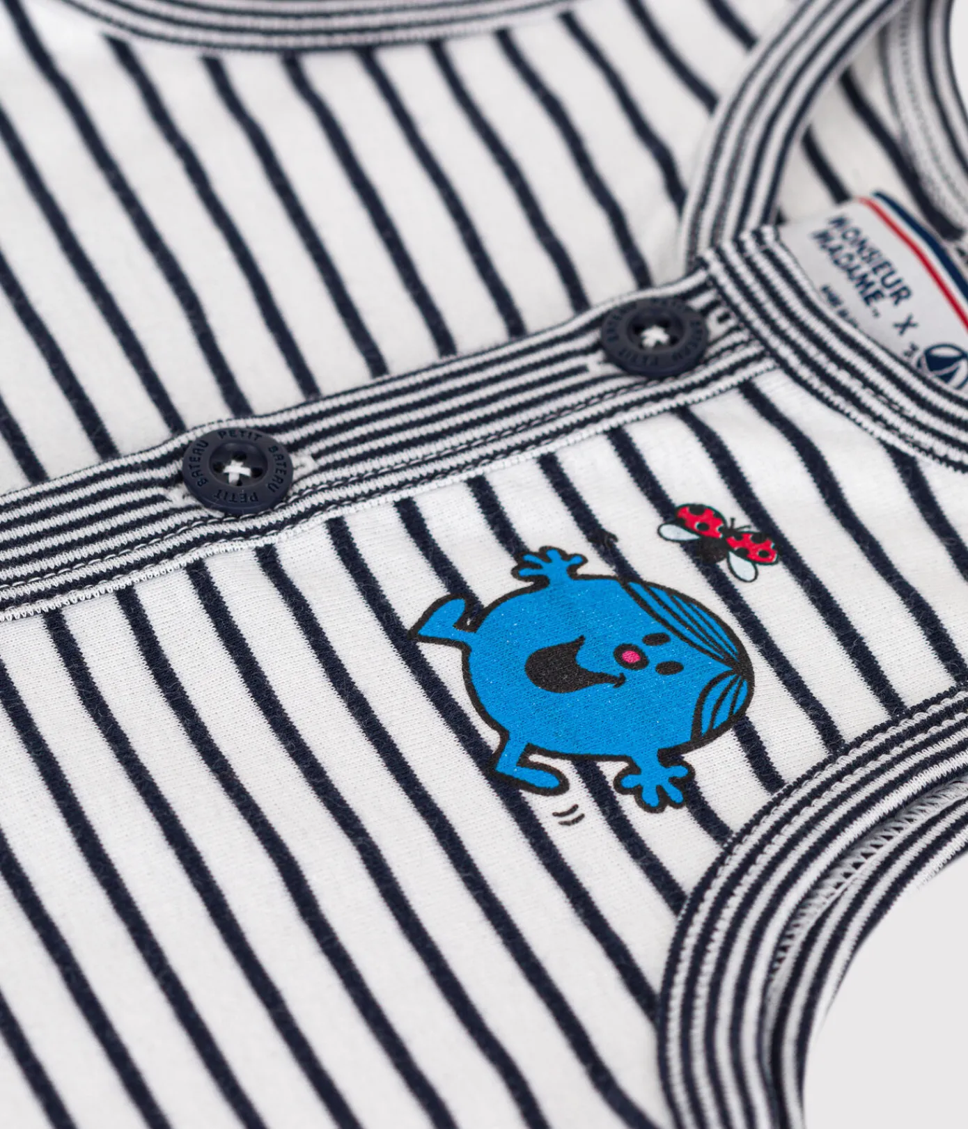 Petit Bateau Sets, Overalls & Latzhosen*Baby-Kurzoverall Monsieur Madame aus Baumwolle weiss MARSHMALLOW/blau SMOKING