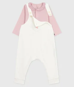 Petit Bateau Sets, Overalls & Latzhosen|Newborn*Baby-Latzhosen-Set aus einfarbiger Baumwolle mit hübschen Verzierungen MILK/ JOLI