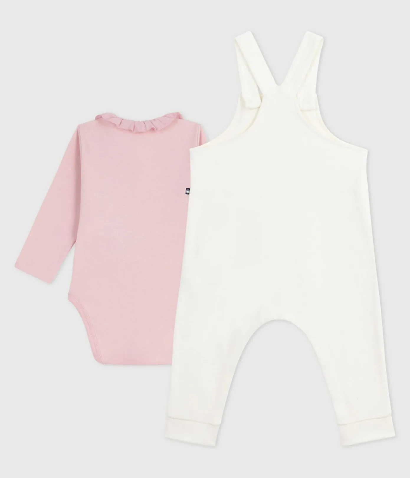 Petit Bateau Sets, Overalls & Latzhosen|Newborn*Baby-Latzhosen-Set aus einfarbiger Baumwolle mit hübschen Verzierungen MILK/ JOLI