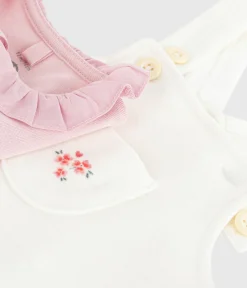 Petit Bateau Sets, Overalls & Latzhosen|Newborn*Baby-Latzhosen-Set aus einfarbiger Baumwolle mit hübschen Verzierungen MILK/ JOLI