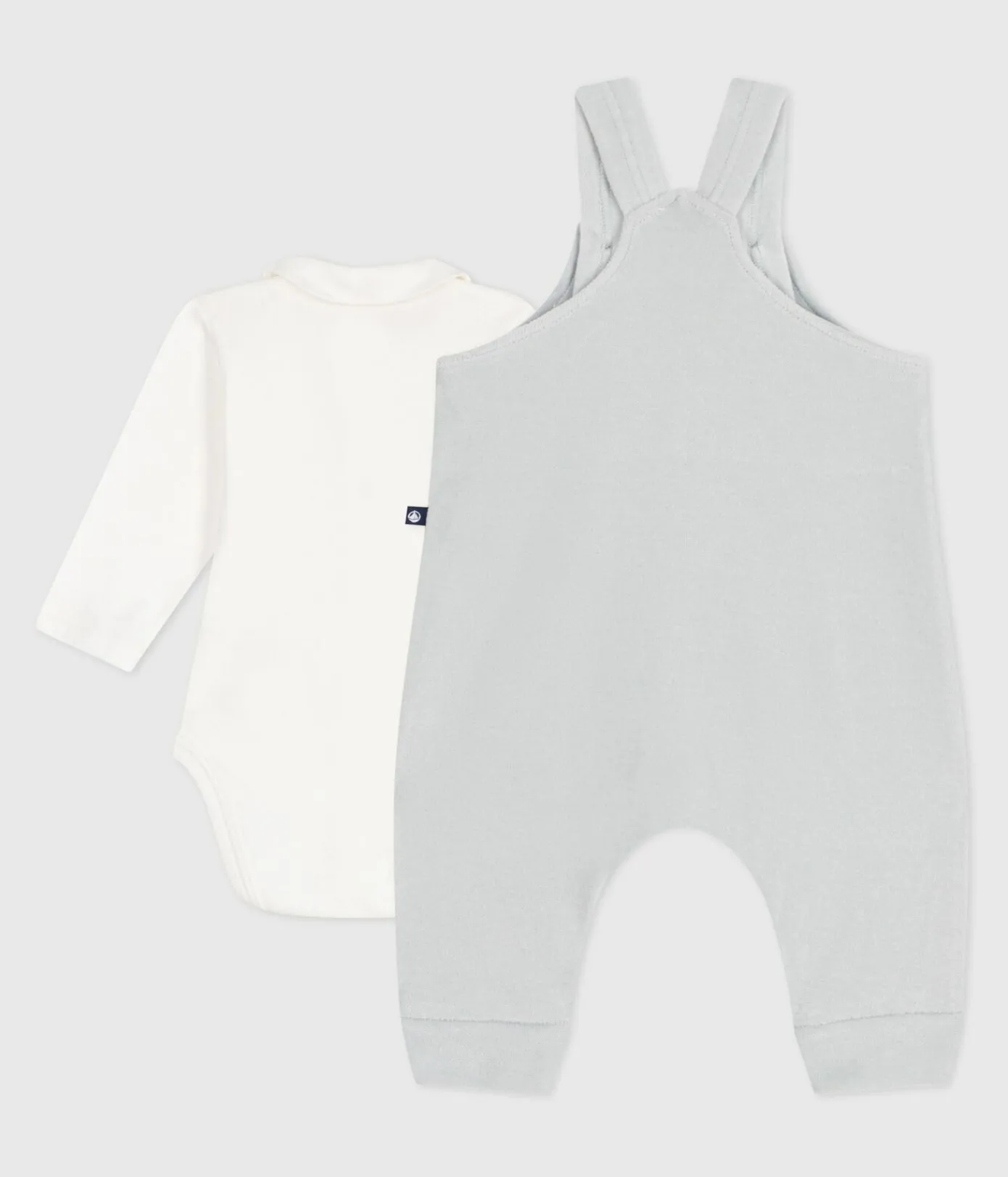 Petit Bateau Sets, Overalls & Latzhosen|Newborn*Baby-Latzhosen-Set aus einfarbiger Baumwolle mit hübschen Verzierungen CO2/ MARSHMALLOW