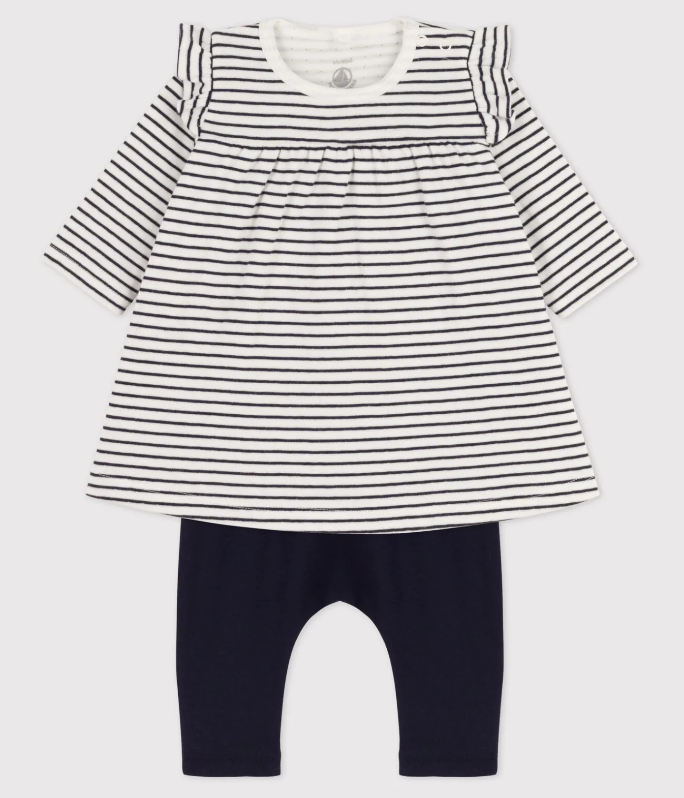 Petit Bateau Kleider|Newborn*Baby-Leggings-Kleid mit Streifen für Mädchen weiss MARSHMALLOW/blau SMOKING