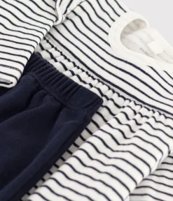 Petit Bateau Kleider|Newborn*Baby-Leggings-Kleid mit Streifen für Mädchen weiss MARSHMALLOW/blau SMOKING