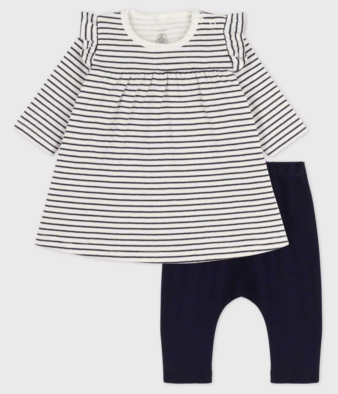 Petit Bateau Kleider|Newborn*Baby-Leggings-Kleid mit Streifen für Mädchen weiss MARSHMALLOW/blau SMOKING