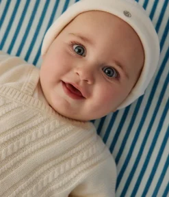 Petit Bateau Accessoires, Sonnenhüte, Caps|Newborn*Babymützchen für Neugeborene aus Bouclette-Samt weiss MARSHMALLOW