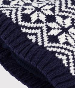 Petit Bateau Accessoires, Sonnenhüte, Caps*Baby-Mütze aus Jacquard-Wollstoff blau SOIR/ MARSHMALLOW