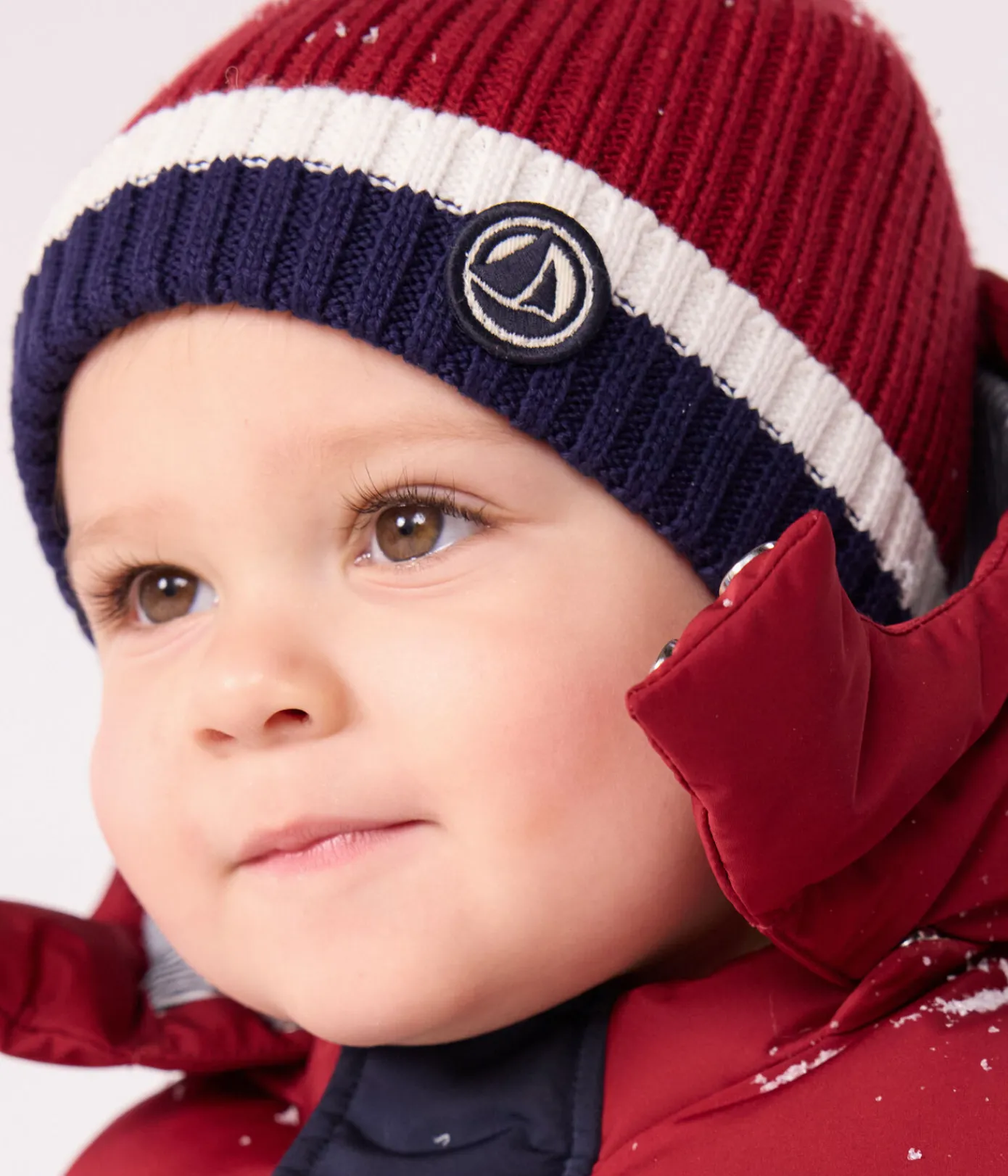 Petit Bateau Accessoires, Sonnenhüte, Caps*Baby-Mütze aus Strick mit Fleece-Futter ROT AMARANTE/ MULTICO