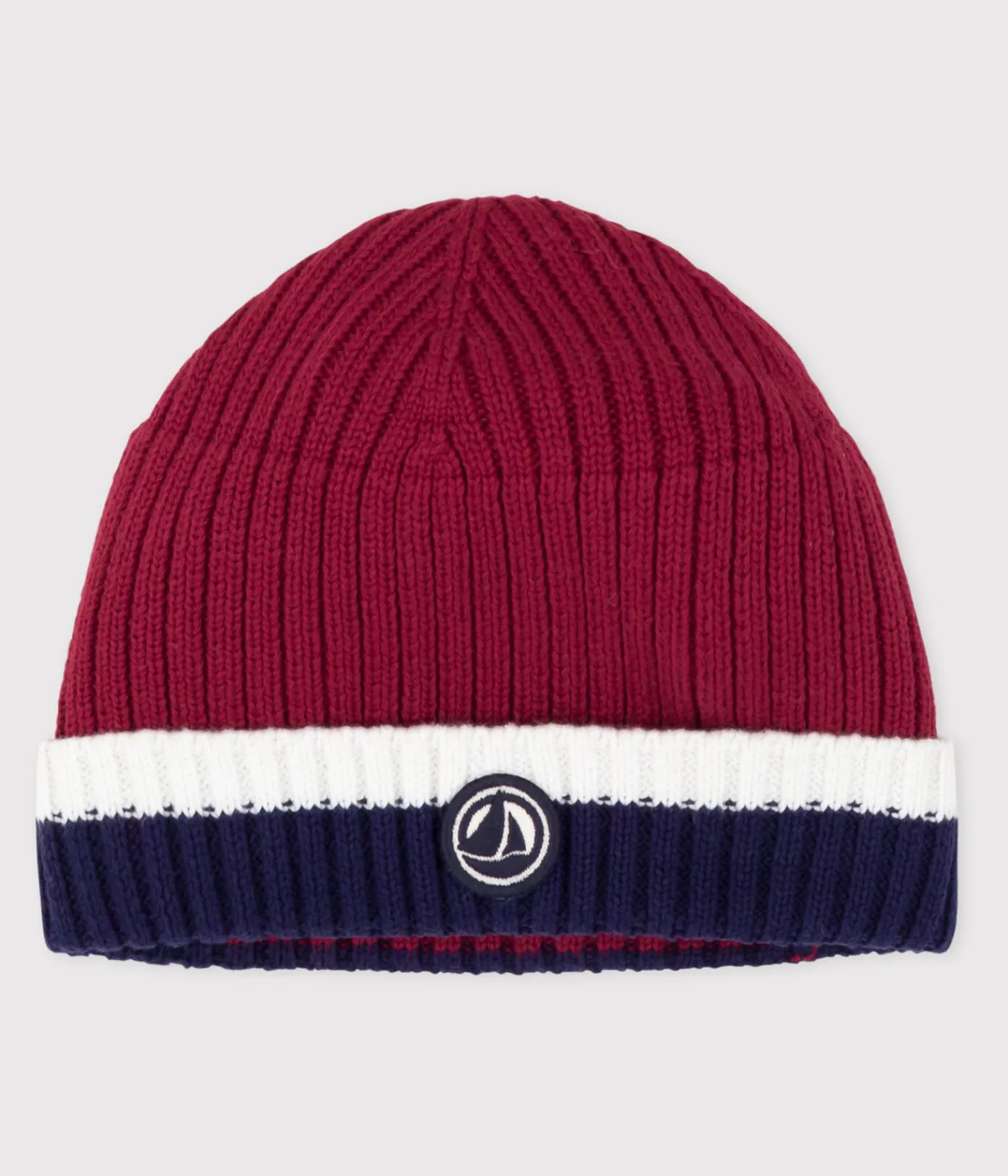 Petit Bateau Accessoires, Sonnenhüte, Caps*Baby-Mütze aus Strick mit Fleece-Futter ROT AMARANTE/ MULTICO