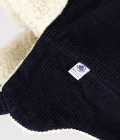 Petit Bateau Accessoires, Sonnenhüte, Caps*Baby-Mütze mit Ohrenklappen aus Samt und Sherpa blau SMOKING