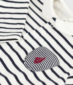 Petit Bateau Sets, Overalls & Latzhosen|Newborn*Baby-Overall mit Kragen aus Baumwolle und Matrosenstreifen weiss MARSHMALLOW/blau SMOKING