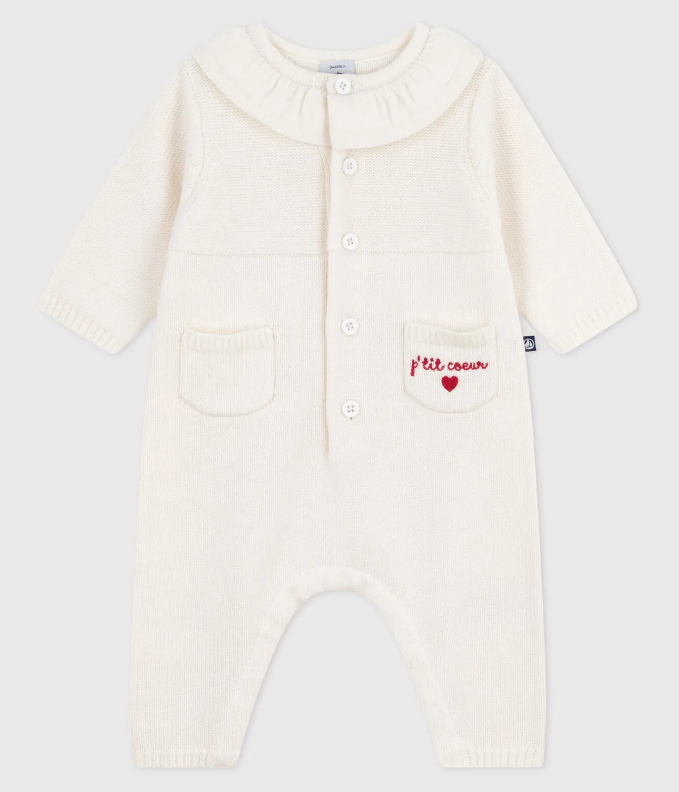 Petit Bateau Sets, Overalls & Latzhosen|Newborn*Baby-Overall mit Strickkragen und weiss MARSHMALLOW