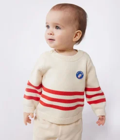 Petit Bateau Pullover, Cardigans*Baby-Pullover aus Baumwolle mit Streifen und Brust-Aufnäher. ROT AVALANCHE/ AURORA
