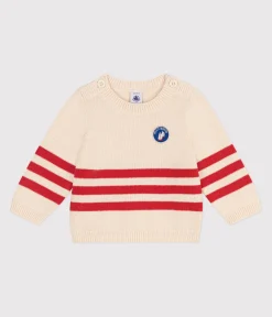 Petit Bateau Pullover, Cardigans*Baby-Pullover aus Baumwolle mit Streifen und Brust-Aufnäher. ROT AVALANCHE/ AURORA