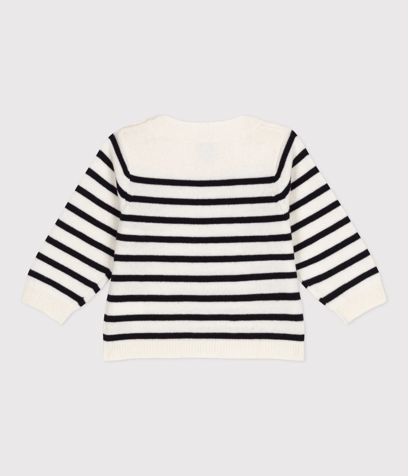 Petit Bateau Pullover, Cardigans*Baby-Pullover aus Woll- und Baumwollstrick weiss MARSHMALLOW/blau SMOKING
