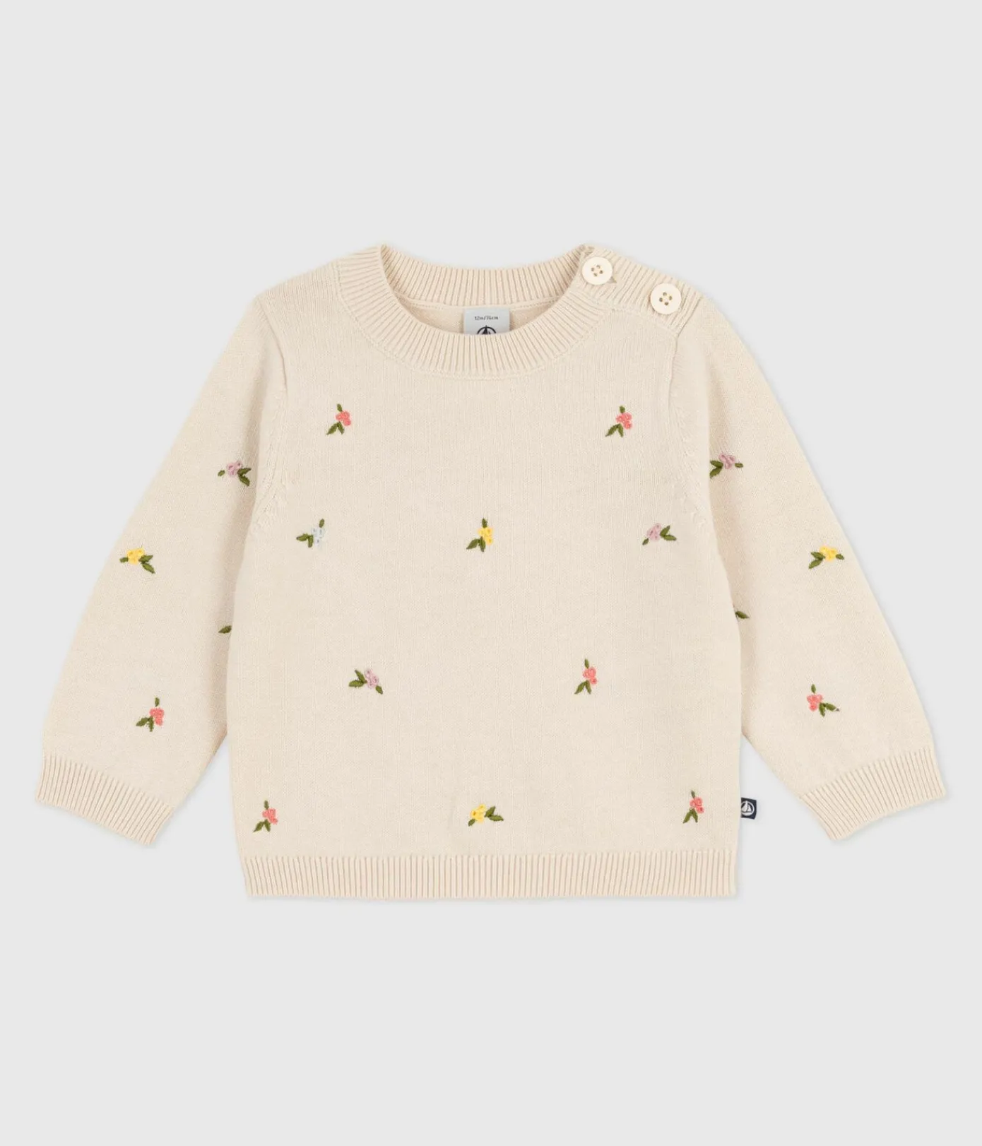 Petit Bateau Pullover, Cardigans*Baby-Pullover aus Wolle und Baumwolle mit bestickten Blumen weiss AVALANCHE/ MULTICO