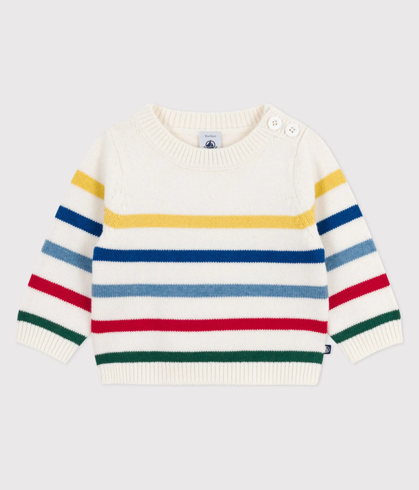 Petit Bateau Pullover, Cardigans*Baby-Pullover aus Wolle und Baumwolle mit bunten Streifen weiss MARSHMALLOW/weiss MULTICO