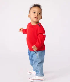 Petit Bateau Pullover, Cardigans*Baby-Pullover im Marine-Look aus einfarbiger Wollle und Baumwolle ROT POMPEI
