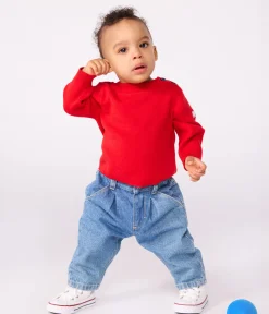 Petit Bateau Pullover, Cardigans*Baby-Pullover im Marine-Look aus einfarbiger Wollle und Baumwolle ROT POMPEI