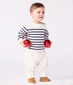 Petit Bateau Pullover, Cardigans*Baby-Pullover im Marine-Look aus Wolle und Baumwolle mit Streifen blau MARSHMALLOW/ SOIR