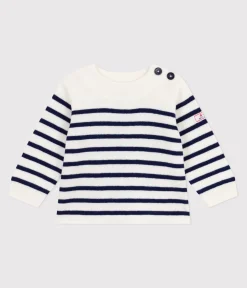 Petit Bateau Pullover, Cardigans*Baby-Pullover im Marine-Look aus Wolle und Baumwolle mit Streifen blau MARSHMALLOW/ SOIR