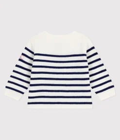 Petit Bateau Pullover, Cardigans*Baby-Pullover im Marine-Look aus Wolle und Baumwolle mit Streifen blau MARSHMALLOW/ SOIR