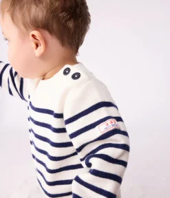 Petit Bateau Pullover, Cardigans*Baby-Pullover im Marine-Look aus Wolle und Baumwolle mit Streifen blau MARSHMALLOW/ SOIR