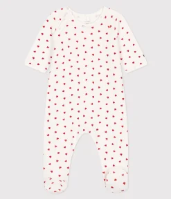 Petit Bateau Schlafanzüge, Strampler|Newborn*Baby-Pyjama aus Samt, mit Herzmotiv weiss MARSHMALLOW/ROT TERKUIT