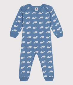 Petit Bateau Schlafanzüge, Strampler*Baby-Pyjama ohne Füße aus Baumwolle mit Wal-Printmotiv blau BEACH/ MARSHMALLOW