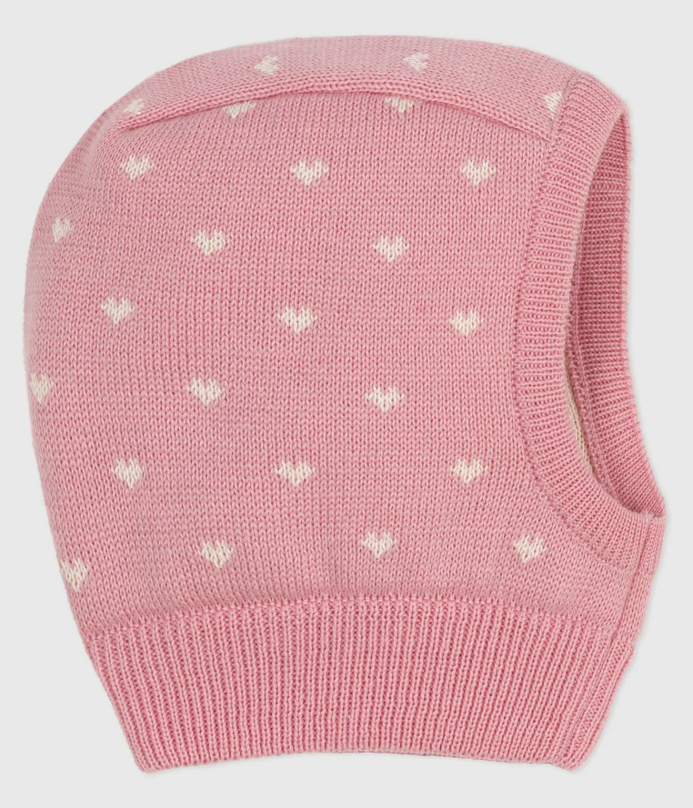 Petit Bateau Accessoires, Sonnenhüte, Caps*Baby-Schalmütze aus Wolle und Baumwolle rosa CHARME/weiss MARSHMALLOW