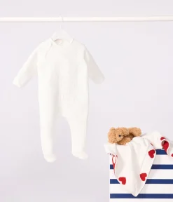 Petit Bateau Schlafanzüge, Strampler|Newborn*Baby-Schlafanzug mit Herz-Print weiss MARSHMALLOW