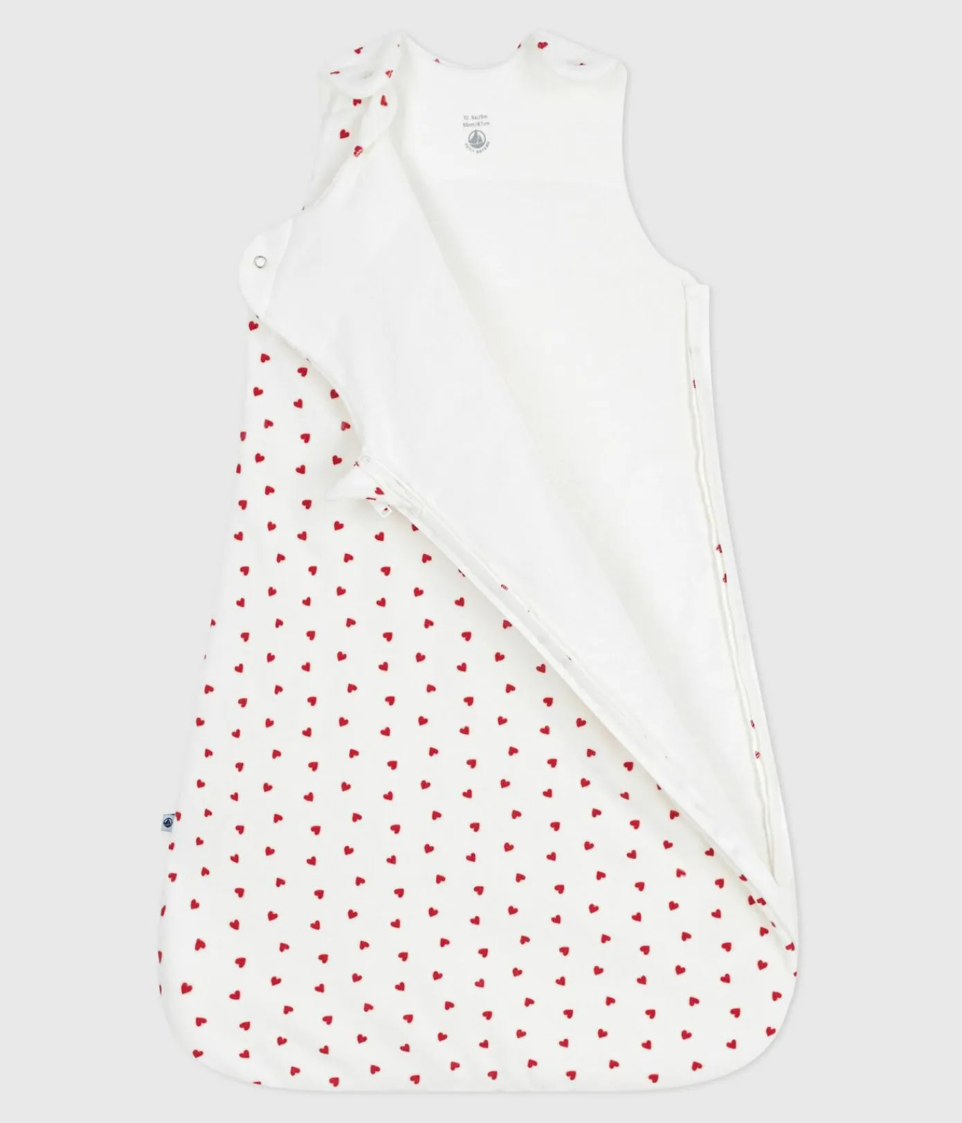 Petit Bateau Schlafsäcke, Decken|Newborn*Baby-Schlafsack aus Nicki mit Herzmotiv TOG-Wert 3 weiss MARSHMALLOW/ROT TERKUIT