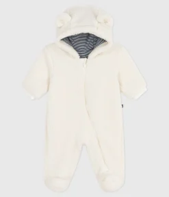 Petit Bateau Jacken, Anoraks|Newborn*Baby-Schneeanzug aus Sherpa mit Öhrchen und Ringelstreifen-Futter naturfarben MILK