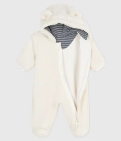Petit Bateau Jacken, Anoraks|Newborn*Baby-Schneeanzug aus Sherpa mit Öhrchen und Ringelstreifen-Futter naturfarben MILK