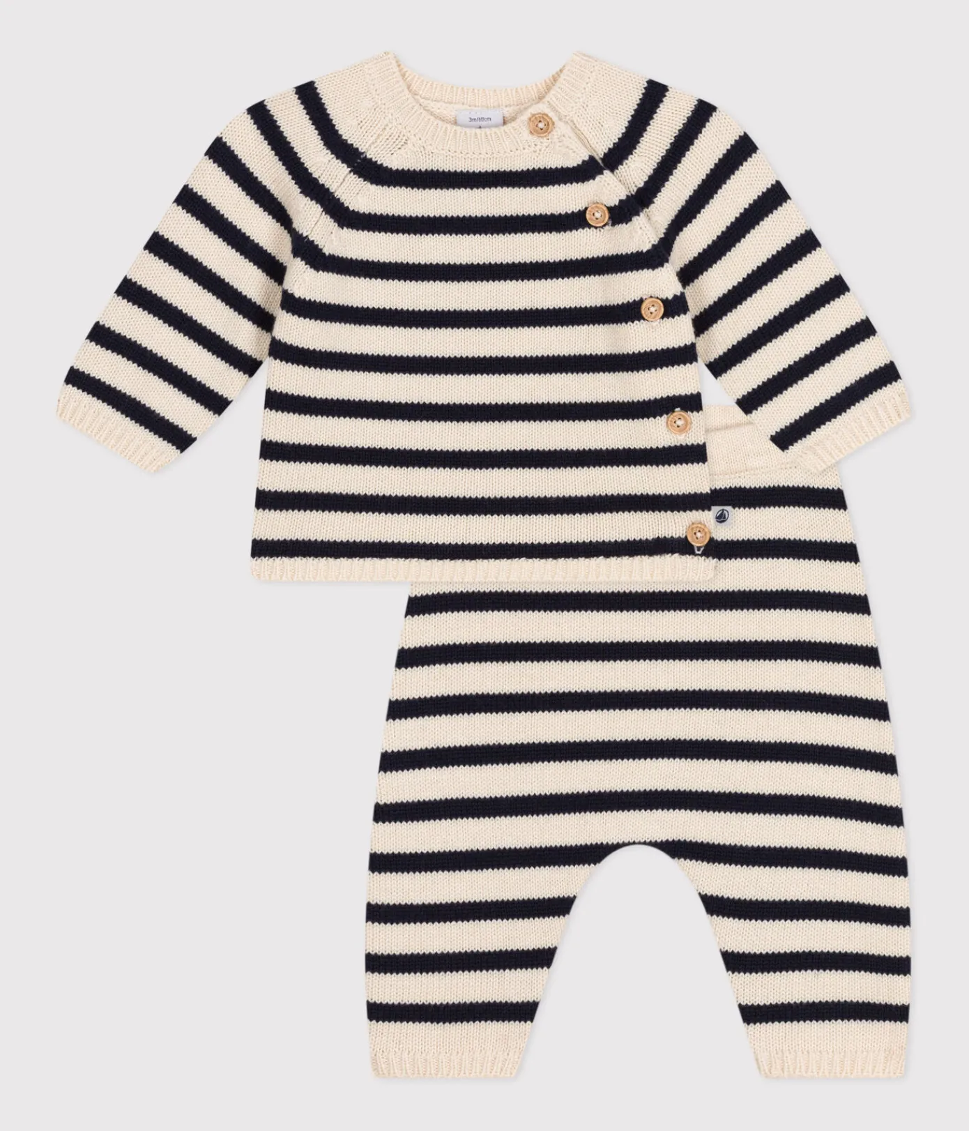 Petit Bateau Sets, Overalls & Latzhosen|Newborn*Baby-Set aus Woll- und Baumwoll-Strick mit Marinestreifen weiss AVALANCHE/blau SMOKING