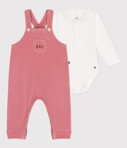Petit Bateau Sets, Overalls & Latzhosen|Newborn*Baby-Set Latzhose aus Nicki rosa ROSEWOOD