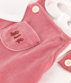 Petit Bateau Sets, Overalls & Latzhosen|Newborn*Baby-Set Latzhose aus Nicki rosa ROSEWOOD