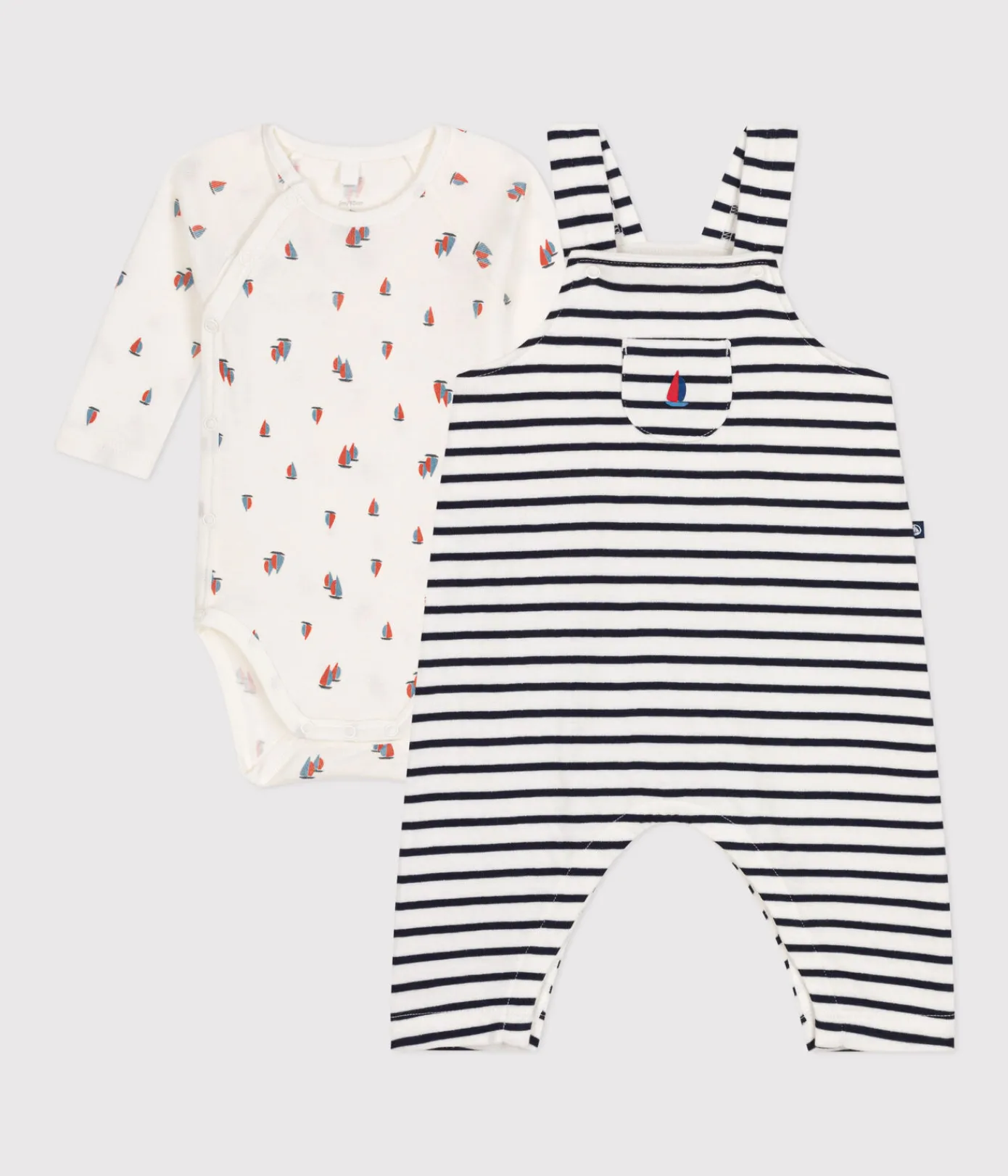 Petit Bateau Sets, Overalls & Latzhosen|Newborn*Baby-Set Latzhose und Body aus Baumwolle weiss MARSHMALLOW/blau SMOKING