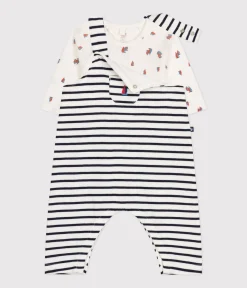 Petit Bateau Sets, Overalls & Latzhosen|Newborn*Baby-Set Latzhose und Body aus Baumwolle weiss MARSHMALLOW/blau SMOKING