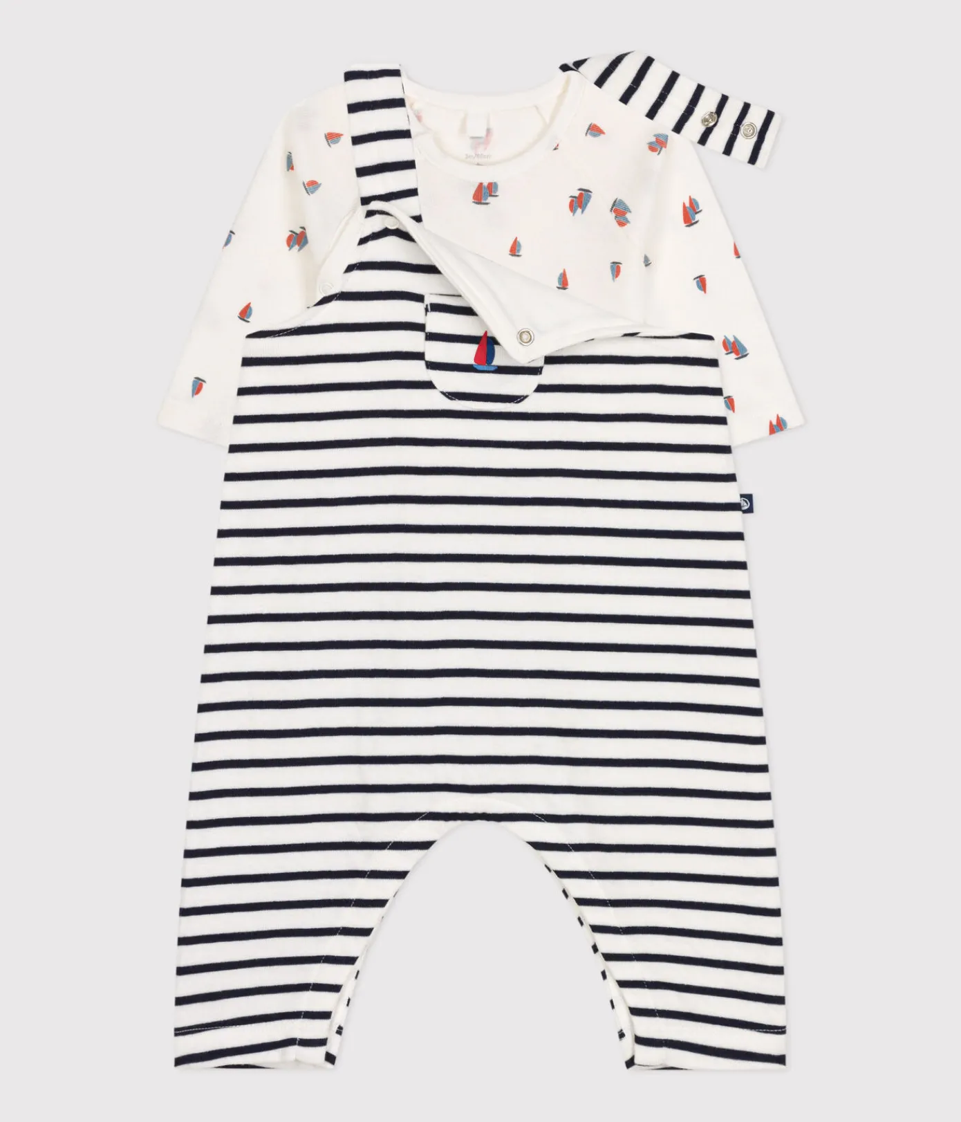 Petit Bateau Sets, Overalls & Latzhosen|Newborn*Baby-Set Latzhose und Body aus Baumwolle weiss MARSHMALLOW/blau SMOKING