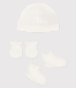 Petit Bateau Accessoires, Sonnenhüte, Caps|Socken, Schühchen*Baby-Set mit Mützchen, Schühchen und Fäustlingen aus Baumwolle variante 1