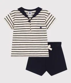 Petit Bateau Sets, Overalls & Latzhosen*Baby-Set T-Shirt und Shorts aus Jersey weiss AVALANCHE/blau SMOKING