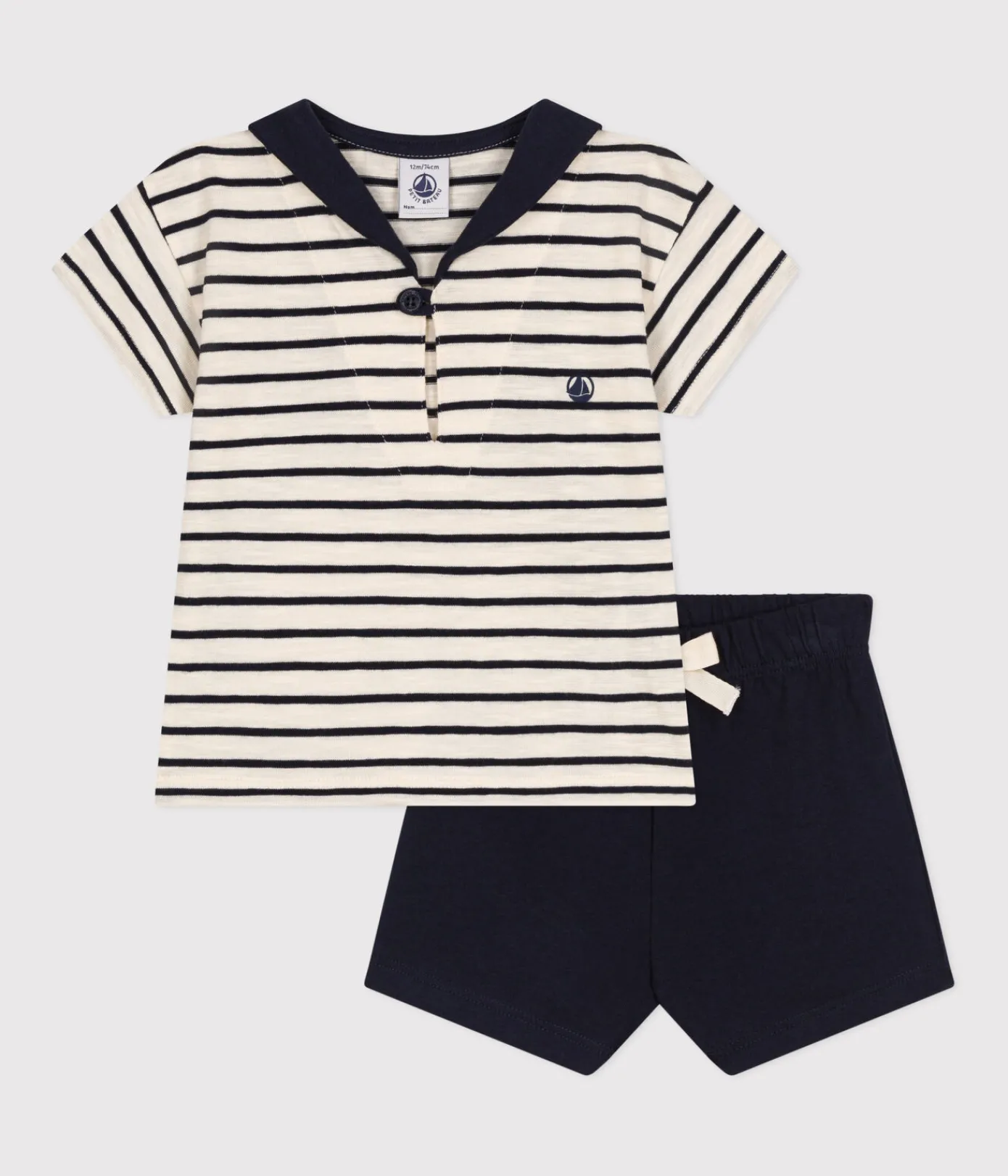 Petit Bateau Sets, Overalls & Latzhosen*Baby-Set T-Shirt und Shorts aus Jersey weiss AVALANCHE/blau SMOKING
