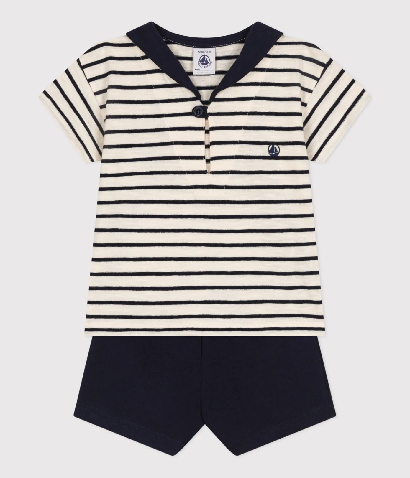 Petit Bateau Sets, Overalls & Latzhosen*Baby-Set T-Shirt und Shorts aus Jersey weiss AVALANCHE/blau SMOKING