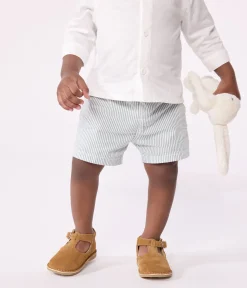 Petit Bateau Shorts, Hosen, Leggings*Baby-Shorts aus gestreiftem Seersucker weiss MARSHMALLOW/blau BRUT