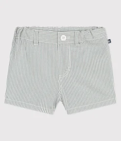 Petit Bateau Shorts, Hosen, Leggings*Baby-Shorts aus gestreiftem Seersucker weiss MARSHMALLOW/blau BRUT