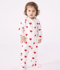 Petit Bateau Schlafanzüge, Strampler*Baby-Strampler aus Baumwolle mit roten Herzen weiss MARSHMALLOW/ROT TERKUIT